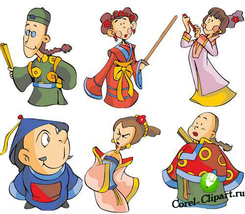 Забавные мультяшные китайские персонажи в векторе