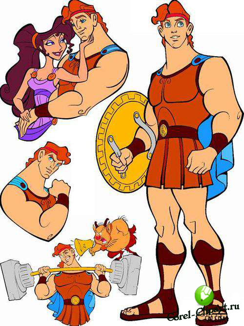 Геракл и другие персонажи из мультфильма в векторе