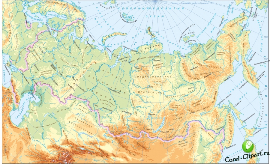 физическая карта России в векторе