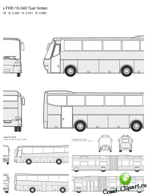 Автобусы BOVA, DROEMGOELLER, IRISBUS - векторные отрисовки в масштабе