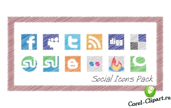 Набор иконок социальных сетей в векторе