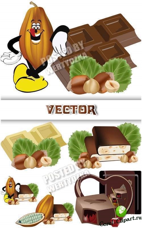 Шоколад с орехами, сладости в векторе