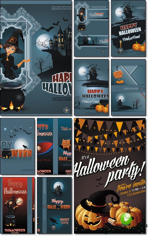 Счастливого хэллоуина - открытки в векторе