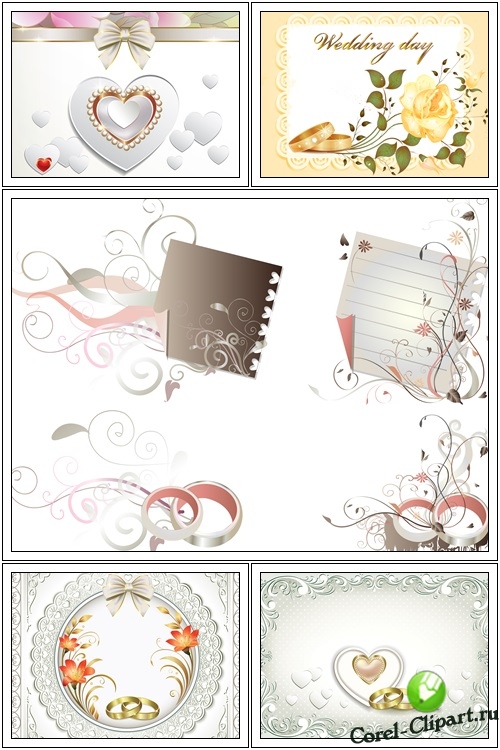 Романтические открытки для свадьбы в векторе